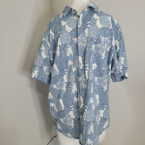 Untuckit size XL Polo Men shirt Yoti pineapple linen collar button front pocket